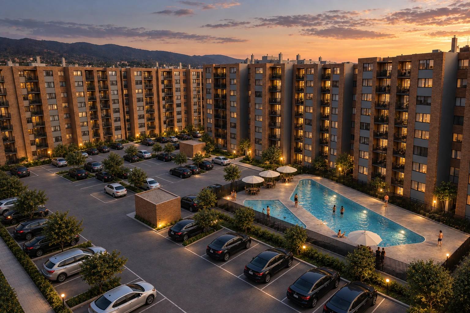Conjunto Residencial Bosque Ceibal al atardecer